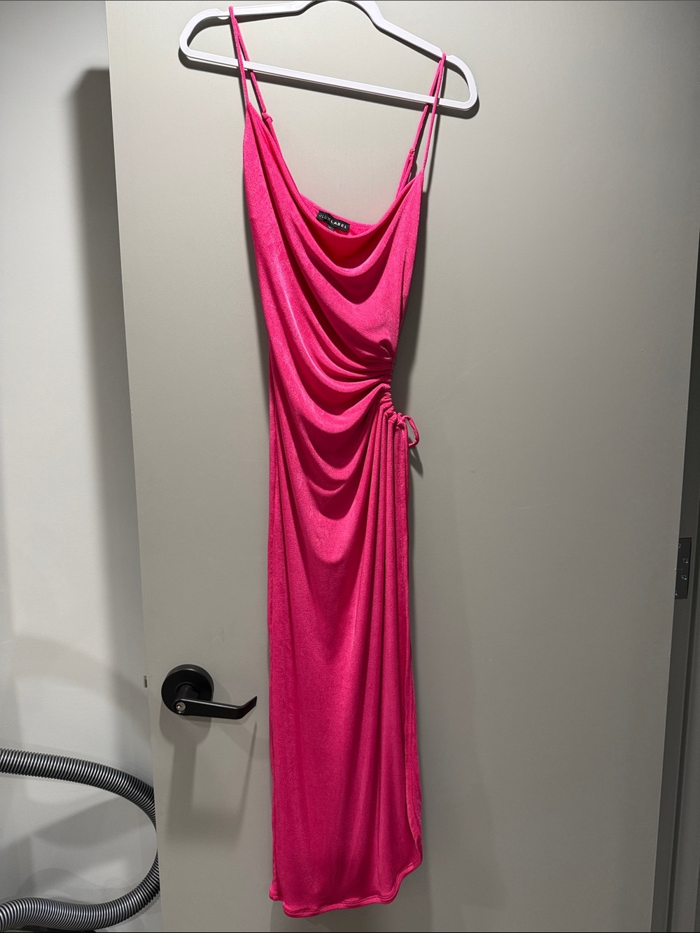 JLUXLABEL JLUX Hot Pink Cowl Neck Slip Dress with Side slit and cutout Detail S